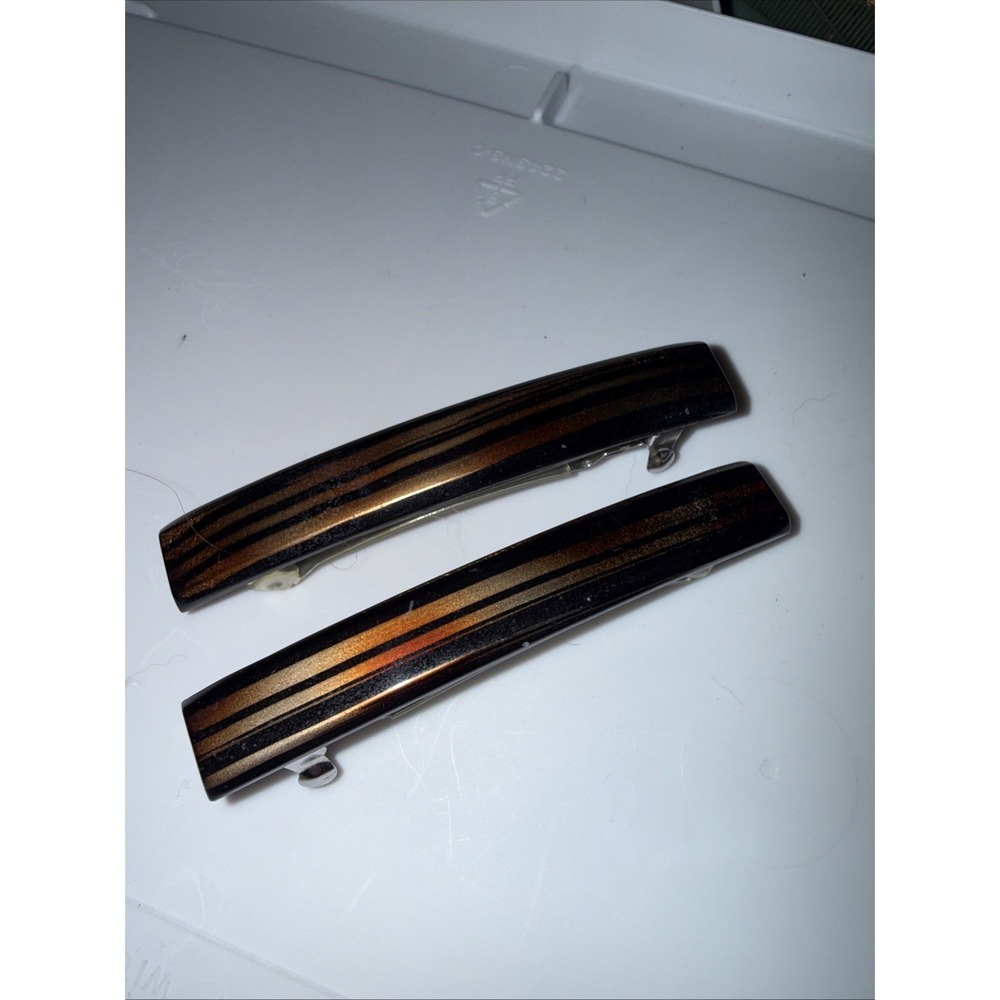 Scunci Barrettes 3.25" long Brown Black Set Of 2 1 3 clicks for tight hold. EUC